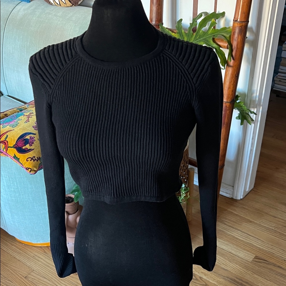 Black Ribbed Knit Women's Top